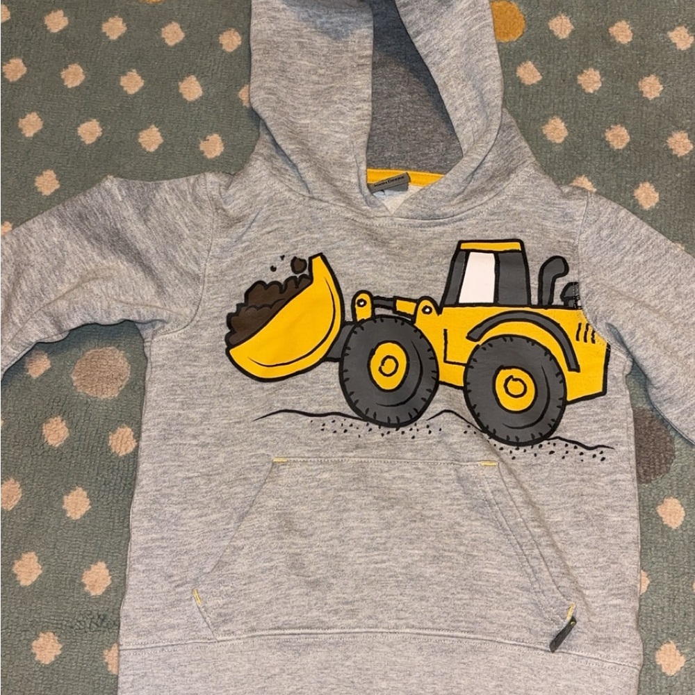 Gray Kids Hoodie with Yellow Construction Print